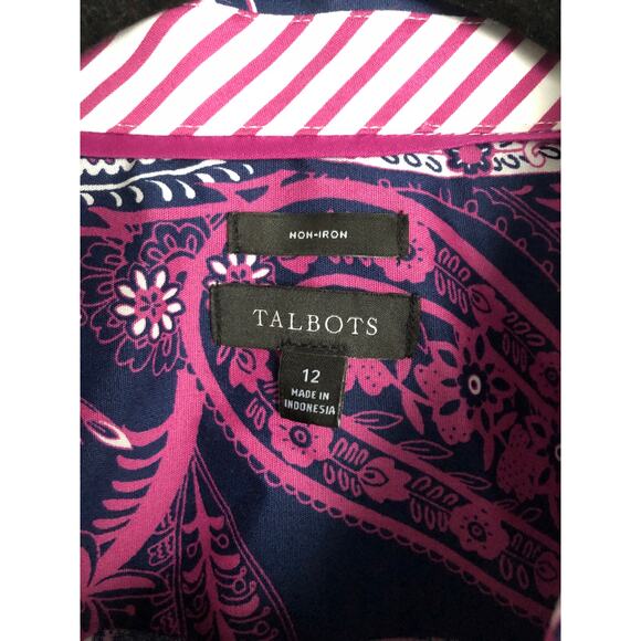 Talbots Women's Size 12 Non-Iron Perfect Shirt Overlaying Paisley - Picture 2 of 5